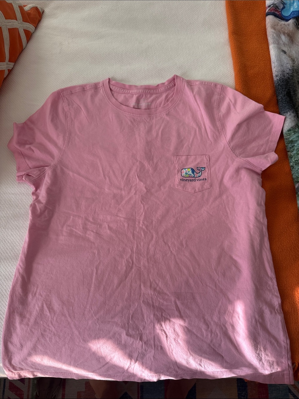Vineyard Vines Pink Pocket Tee with Colorful Whale Logo